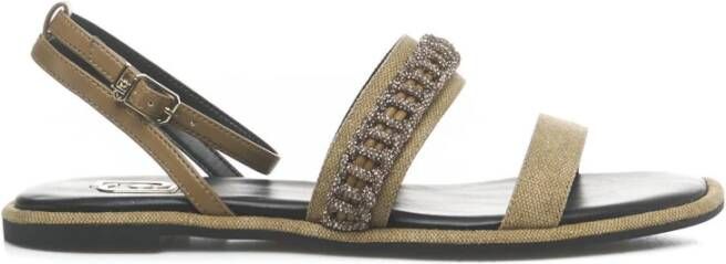 Liu Jo Strass Platte Sandalen met Enkelband Green Dames