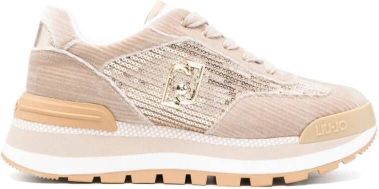 Liu Jo Velvet Corduroy Sequin Sneakers Beige Dames