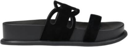 Liu Jo Zwarte Leren Band Slide Slippers Black Dames