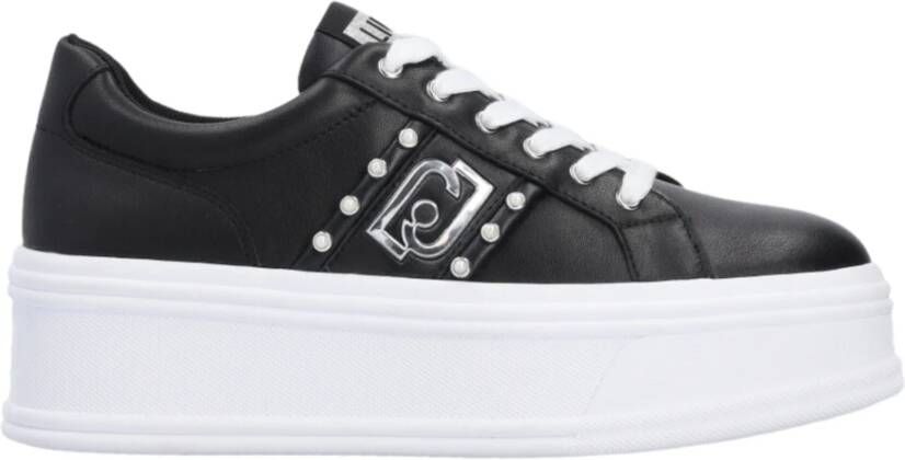 Liu Jo Zwarte Leren Selma 04 Schoenen met Glitter en Zilveren Details Black Dames