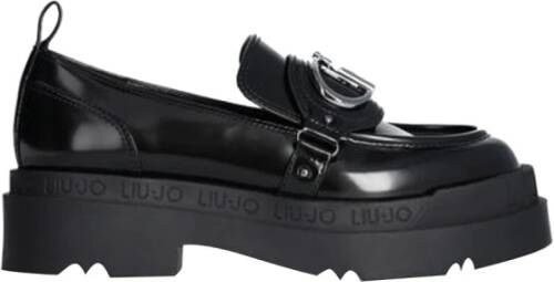 Liu Jo Zwarte platte schoenen met metalen logotoebehoren Black Dames