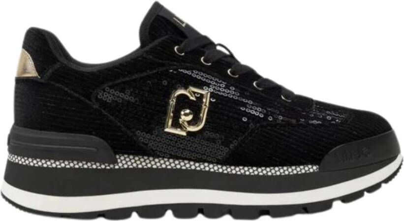 Liu Jo Zwarte Platte Sneakers Met Pailletten Black Dames