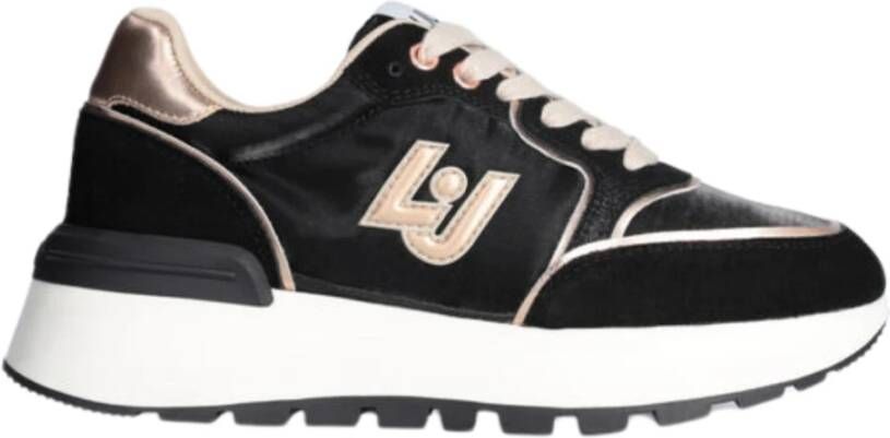 Liu Jo Zwarte platte sneakers van satijn en suède Black Dames