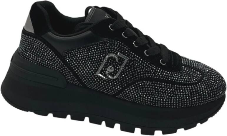 Liu Jo Zwarte strass sneakers met platformzool Black Dames