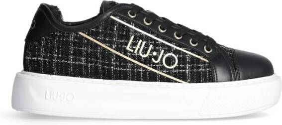 Liu Jo Zwarte Tweed Sneakers met Logo Black Dames