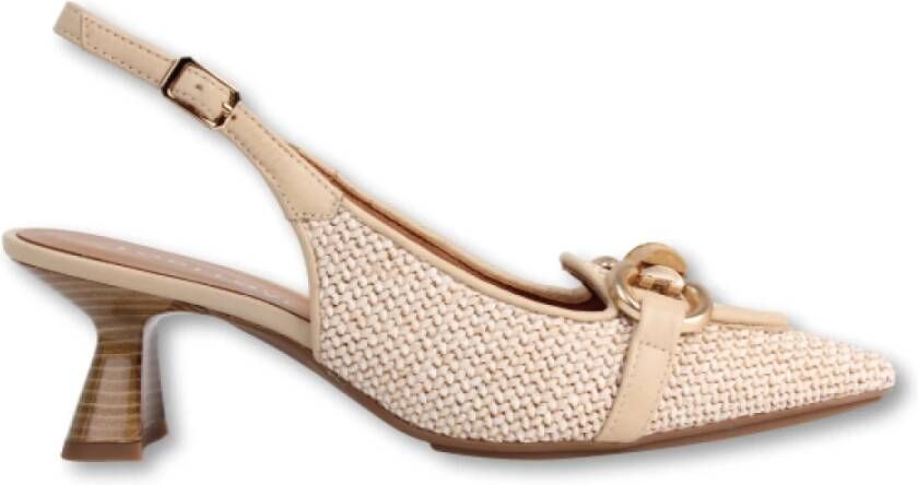 Lodi Leren en stoffen slingback pumps met raffia-effect Beige Dames