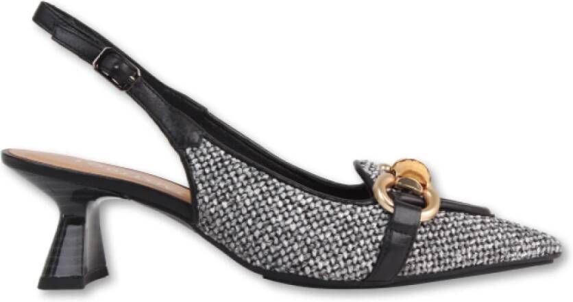 Lodi Leren en stoffen slingback-pumps met raffia-effect Black Dames