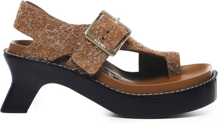 Loewe Geborsteld Suède Sandalen met Metalen Gespen Brown Dames