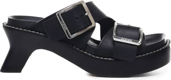 Loewe Zwarte Leren Vierkante Tip Sandalen Black Dames