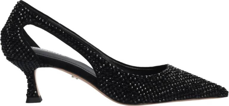 Lola Cruz Cutout Kitten Heel Pump met Strass Black Dames