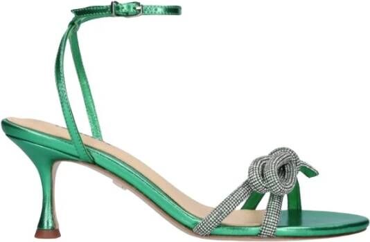 Lola Cruz Iridescent Leather Sandals with Jewel Detail Green Dames