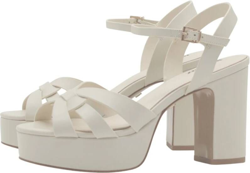 Lola Cruz Witte leren sandalen met brede hak White Dames