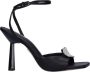 Lola Cruz Zwarte Leren Stiletto Sandalen met Hartjuweel Detail Black Dames - Thumbnail 1