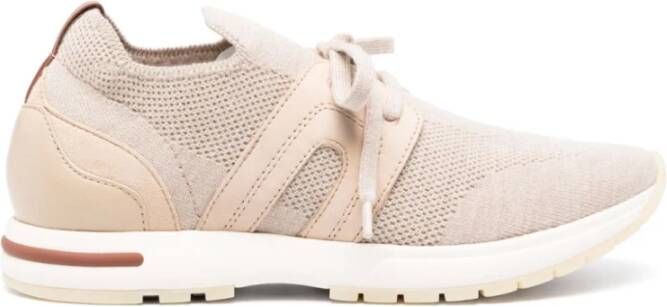 Loro Piana Beige Melange Sneakers Italiaans Rundleer Beige Dames