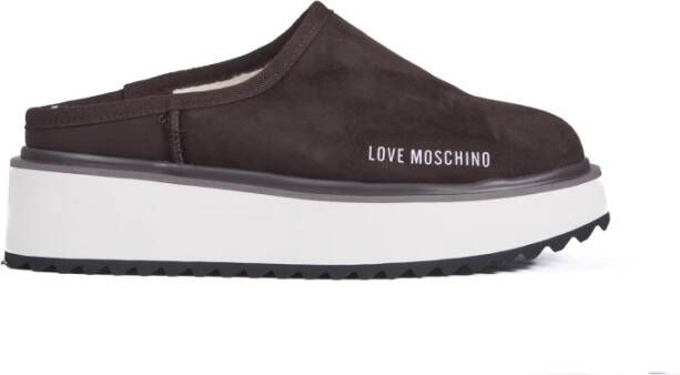 Love Moschino Bruine platte schoenen met logoprint Brown Dames