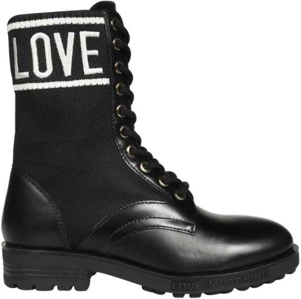 Love Moschino Enkellaarsjes met vetersluiting en elastiek Black Dames