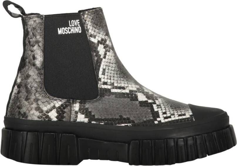 Love Moschino Enkellaarzen met Python Effect en Elastische Inzetstukken Gray Dames