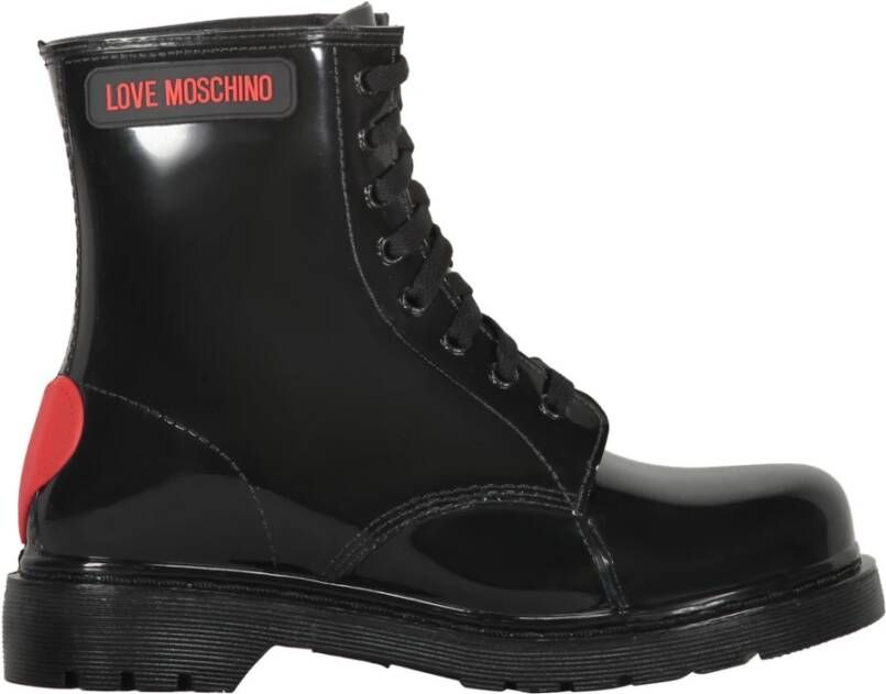 Love Moschino Enkellaarzen van lakleer met ronde neus Black Dames