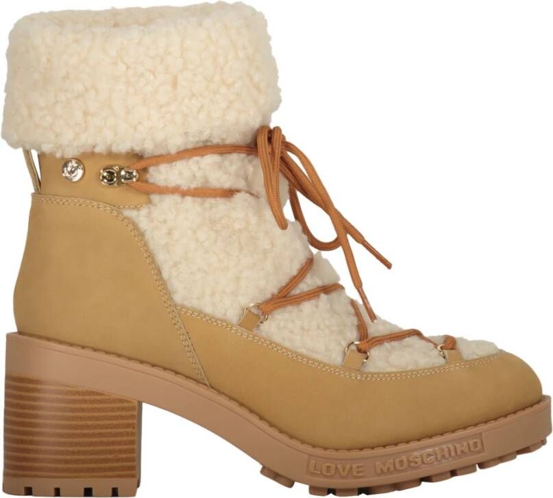 Love Moschino Faux Fur Blokhak Laarzen Beige Dames