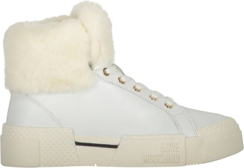 Love Moschino Faux Fur High-Top Sneakers White Dames