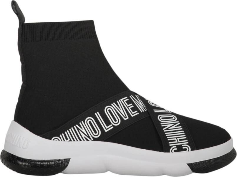 Love Moschino Gebreide sok-stijl sneakers met logoband Black Dames