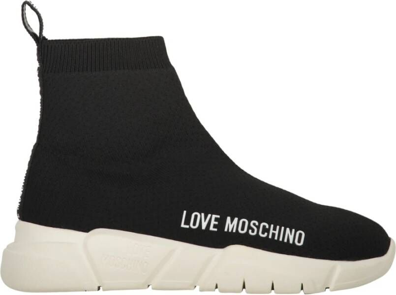 Love Moschino Gebreide sok-stijl sneakers met logodetail Black Dames