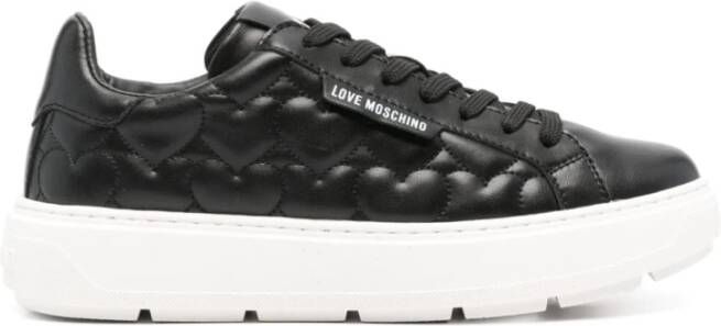 Love Moschino Gestikte Sneakers Zwart Logo Patch Black Dames