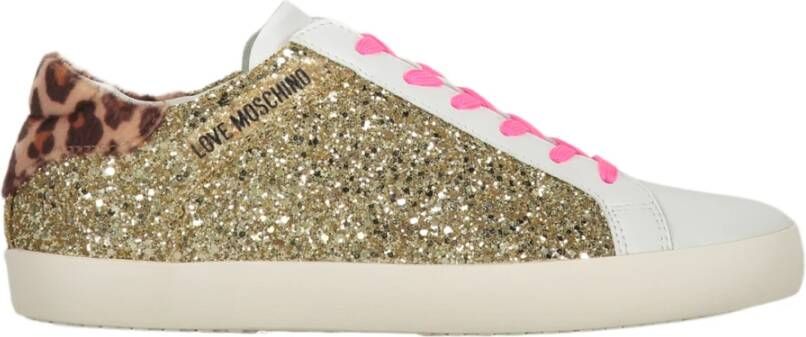 Love Moschino Glitter Low-Top Sneakers met Leren Inzetstukken Multicolor Dames