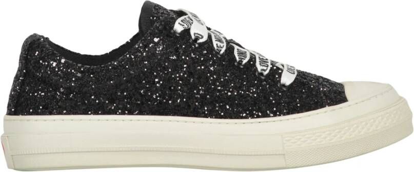 Love Moschino Glitter Low-Top Sneakers met Logo Print Black Dames