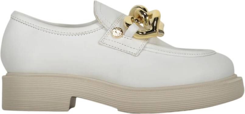 Love Moschino Goudkleurige Leren Loafers White Dames