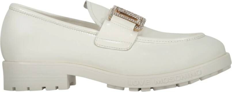 Love Moschino Goudkleurige Metalen Detail Leren Loafers White Dames