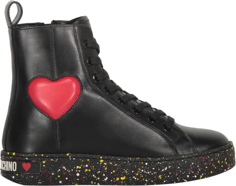 Love Moschino Hoge leren sneakers met zijrits Black Dames