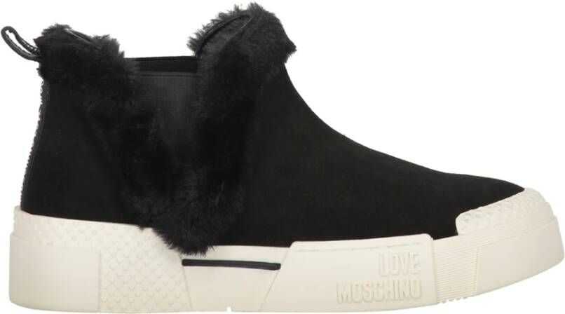 Love Moschino Hoge suède sneakers met bontdetails Black Dames