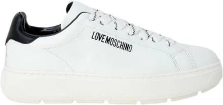 Love Moschino Witte Leren Sneakers met Plateau en Brand Logo White Dames