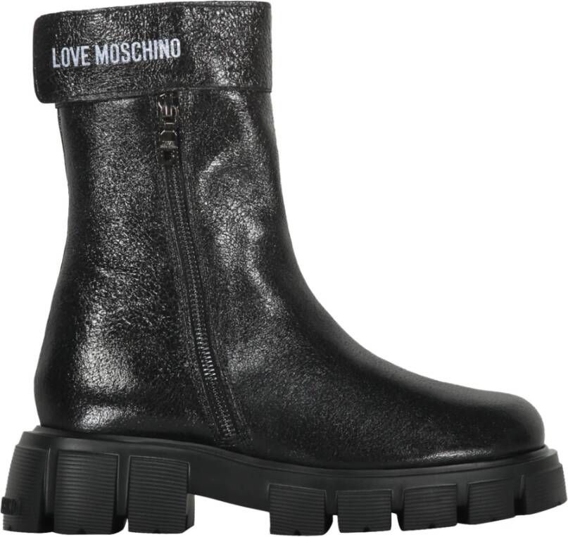 Love Moschino Leren Logo Detail Booties Black Dames