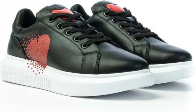 Love Moschino Leren Sneakers met Hartprint Zwart Dames