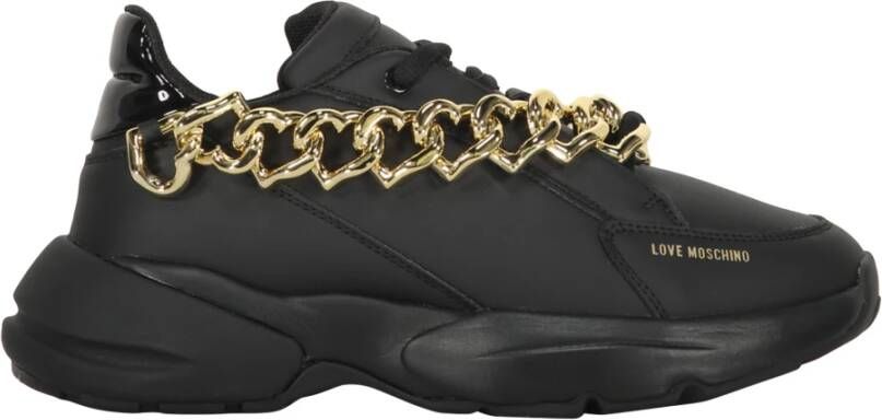 Love Moschino Leren Sneakers met Kettingdetail Black Dames