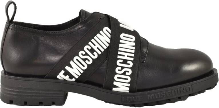 Love Moschino Leren sneakers met rubberen zool Black Dames