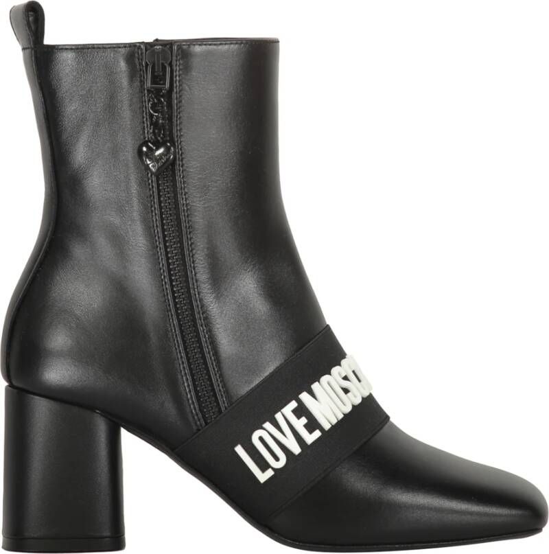 Love Moschino Logo Band Blokhak Laarzen Black Dames