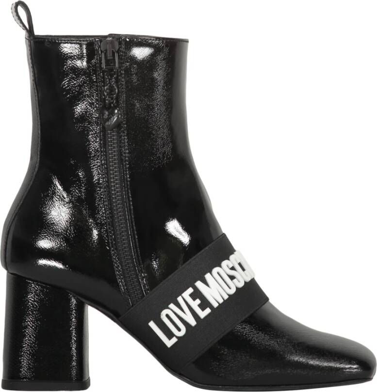 Love Moschino Logo Band Leren Blokhak Laarzen Black Dames