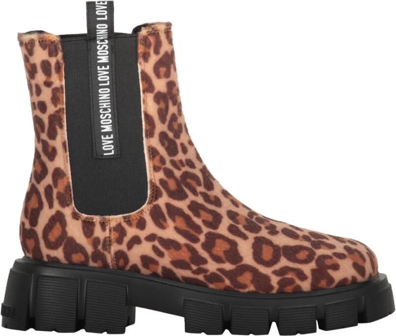 Love Moschino Luipaardprint Enkellaarzen met Elastische Inzetstukken Brown Dames