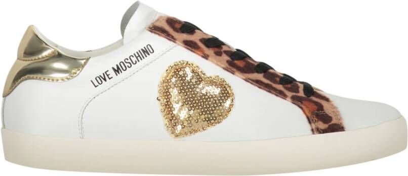 Love Moschino Paillet lage sneakers met nepbont White Dames