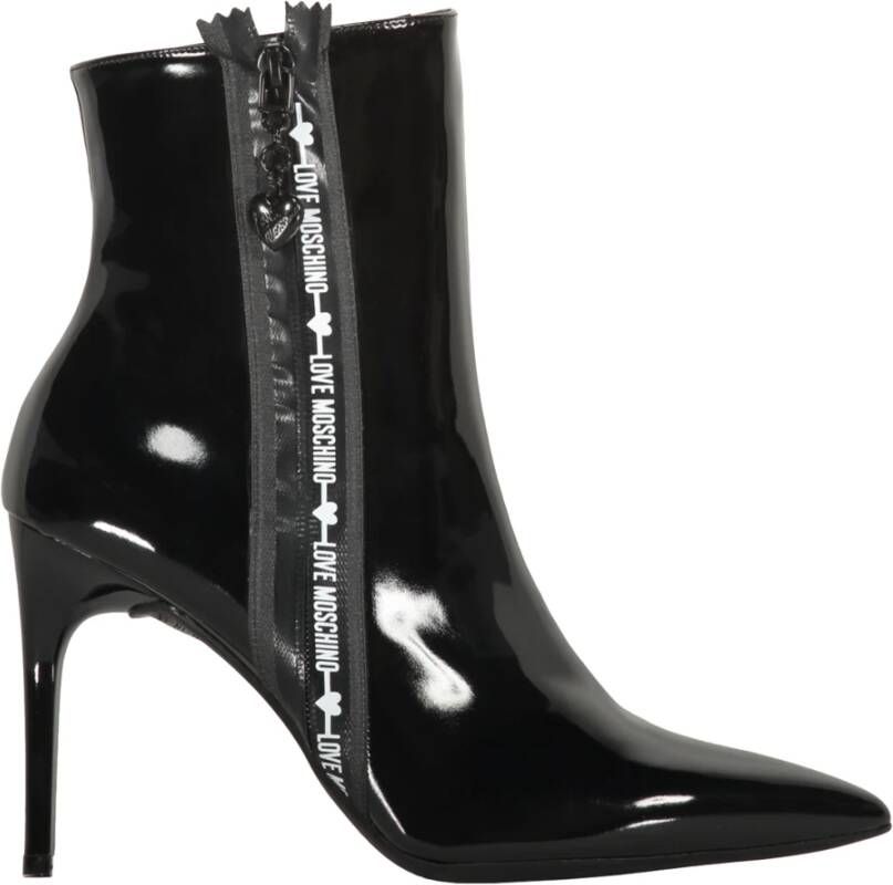 Love Moschino Puntige Neus Stiletto Hak Leren Laarzen Black Dames