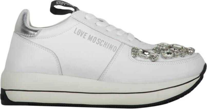 Love Moschino Stenen versierde leren sneakers White Dames