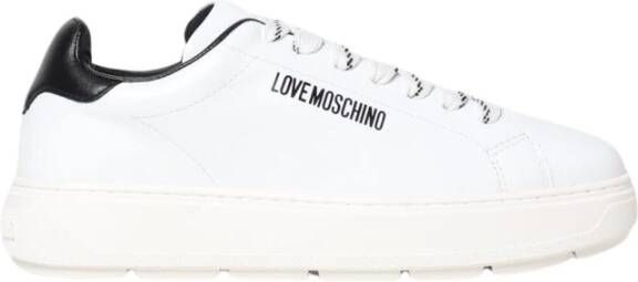 Love Moschino Witte Leren Sneakers met Plateau en Brand Logo White Dames