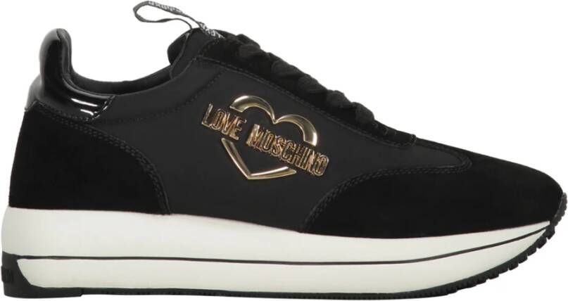 Love Moschino Suede Low-top Sneakers met Logo Detail Black Dames