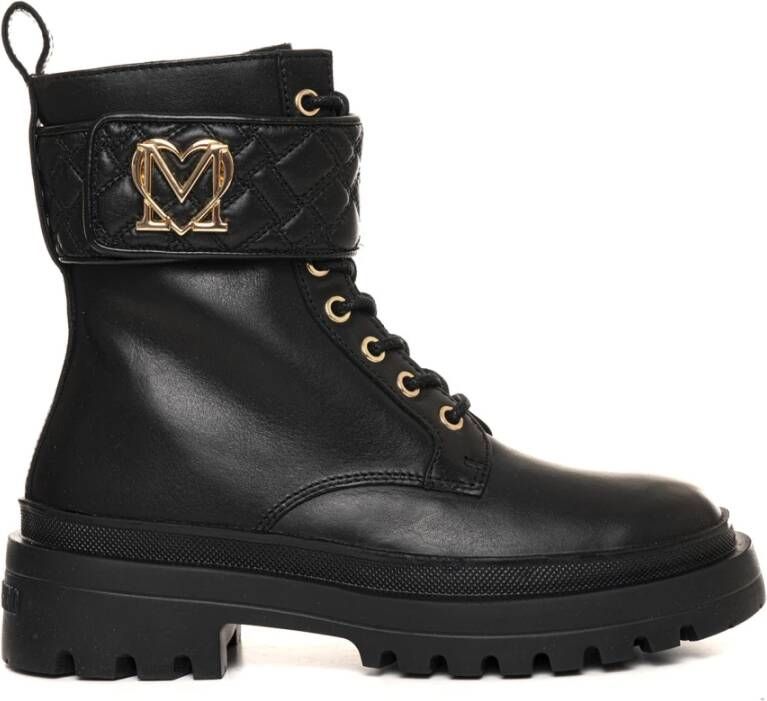 Love Moschino Vetersluiting leren enkellaarzen Black Dames