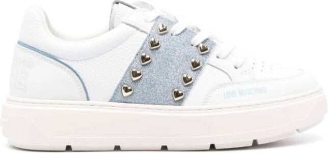 Love Moschino Witte en hemelsblauwe sneakers met band White Dames