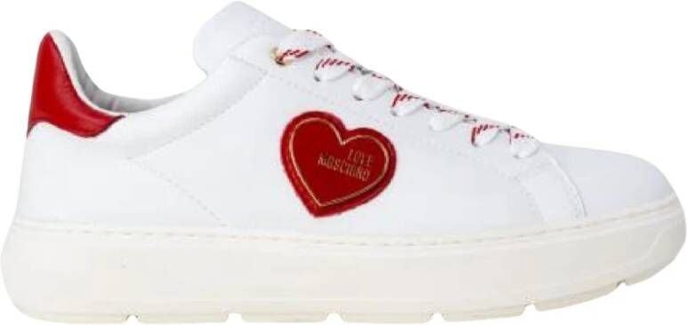 Love Moschino Witte Leren Sneakers met Rode Metalen Logo Applicatie White Dames