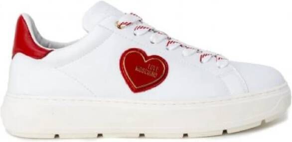 Love Moschino Witte Leren Sneakers met Rode Metalen Logo Applicatie White Dames